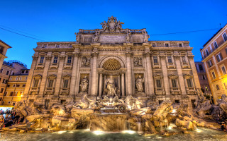 Large building fountain night people 2 - andrea pozzo free wallpaper