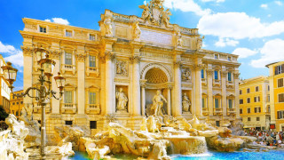 Large building fountain people blue - it in front free wallpaper for desktop