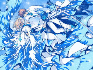 Man woman snow sword spear - elysium free wallpaper