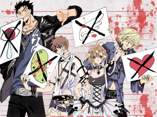 Anime characters blood signs cross - the wall behind them free wallpaper