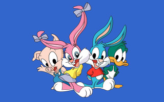 Cartoon characters group blue background 9 - a blue background behind them free wallpaper