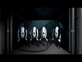 White robots red eyes standing - ray free wallpaper for desktop