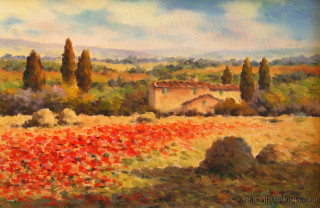 Field house trees sky painting - an oil painting free wallpaper