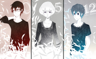 Anime characters colored hair glasses - monochrome free wallpaper