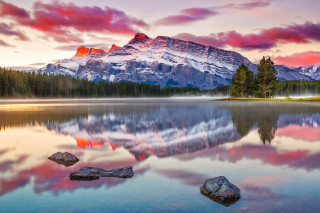 Mountain range reflection lake sunset 11 - a few rock free wallpaper for desktop