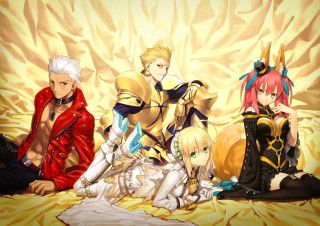Anime characters sitting bed yellow - a bed together free wallpaper
