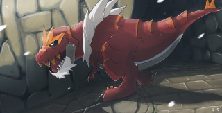 Red dragon walking snowy cave - a red dragon free wallpaper