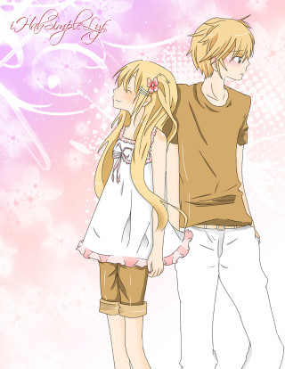 Anime couple pink background swirly - anime art free wallpaper for mobile