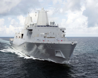 Beach cloudy sky horizon warship - free ship wallpaper