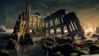 Ruined city painting sign background - city free wallpaper