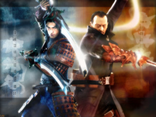 Men armor swords looking camera - a blurry background behind them free wallpaper
