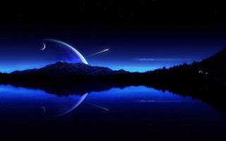 Night mountain lake crescent moon 3 - a night scene free wallpaper