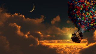 Floating house balloons crescent moon 2 - balloon free wallpaper