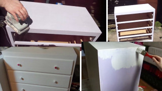 Person painting dresser paint roller - a dresser free wallpaper