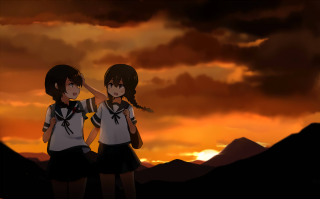 Girls sunset mountains clouds sky - a sunset free wallpaper