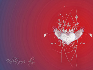 Heart flower bird red background - a white heart free wallpaper for desktop