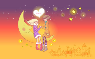 Couple crescent moon heart balloon - a crescent moon free wallpaper