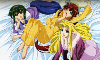 Anime girls bed arms around - their arm free wallpaper