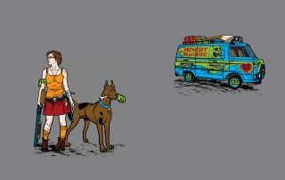 Woman dog skateboard van standing - the fifth element artifact free wallpaper for desktop