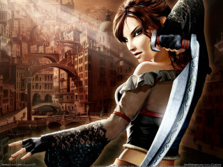 Woman knife sword city bridge - a knife and a sword free wallpaper