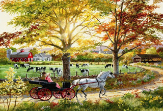 Horse carriage rural cows woman - carriage free wallpaper