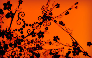 Branch flowers berries orange sky - fractal free wallpaper