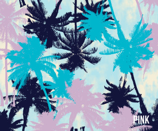 Blue pink palm tree print - black letter free wallpaper