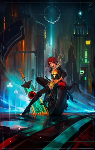 Woman motorcycle futuristic city night - free cyberpunk wallpaper for mobile