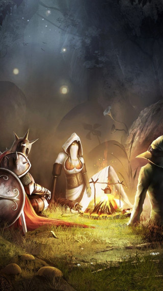 Knights campfire forest night tent - free fantasy wallpaper for mobile