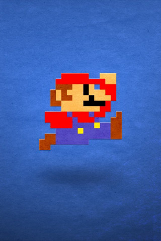 Mario running pixel art blue - free minimalism wallpaper