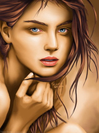 Woman blueeyes brownhair redlips digitalpainting - figurative art free wallpaper for mobile