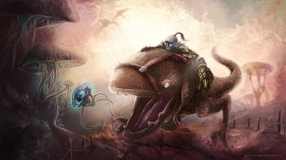 Dog helmet squid lightbulb painting - diego gisbert llorens free wallpaper