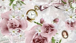 Clock flowers pink ribbon gothic - whimsical free wallpaper