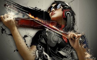 Woman violin paint splatters cyberpunk - paint splatter free wallpaper