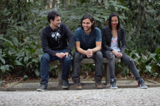 Three people bench forest smiling - three person free wallpaper