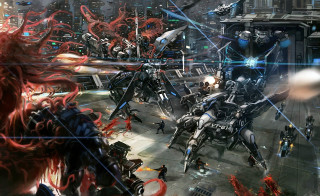 Futuristic city giant robot attack - a giant robot free wallpaper