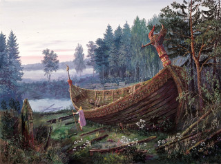 Boat forest person child standing - the boat free wallpaper