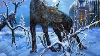 Wolf snowy forest full moon - fantasy artwork free wallpaper