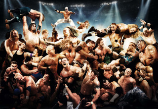 Men wrestling outfits standing crowd - a group of men free wallpaper