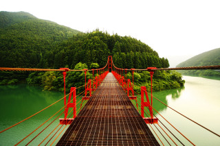 Bridge river red railing forest - christo free wallpaper
