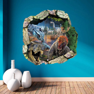 Dinosaur scene hole wall blue - 3 d model free wallpaper for tablet