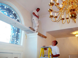 Two men painting window chandelier - two man free wallpaper