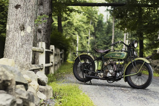 Motorcycle parked road tree fence - dieselpunk free wallpaper