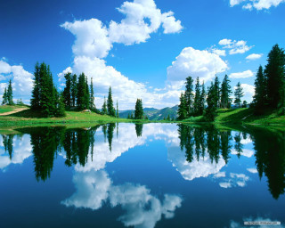 Lake trees clouds sky landscape - bob ross free wallpaper