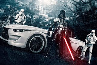 Star wars stormtrooper car city - scene free wallpaper