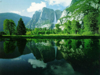 Mountain waterfall lake trees clouds - choi buk free wallpaper