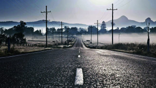 Foggy road mountain telephone poles 2 - both side free wallpaper