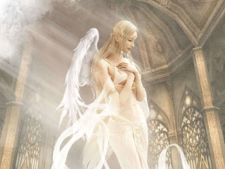 Woman white hair wings room - angelic free wallpaper