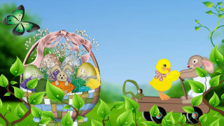 Basket eggs yellow duck butterfly - evelyn cheston free wallpaper