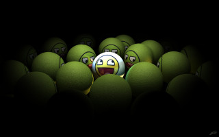 Green balls with faces group - the middle of them free wallpaper